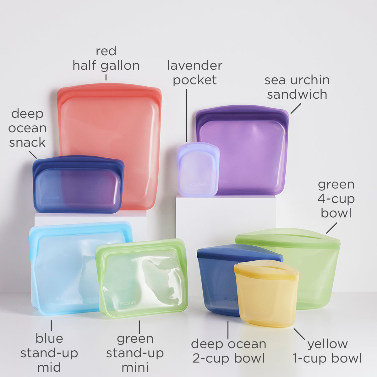 Stasher Reusable Silicone Bag Starter Kit | Every Stasher Size