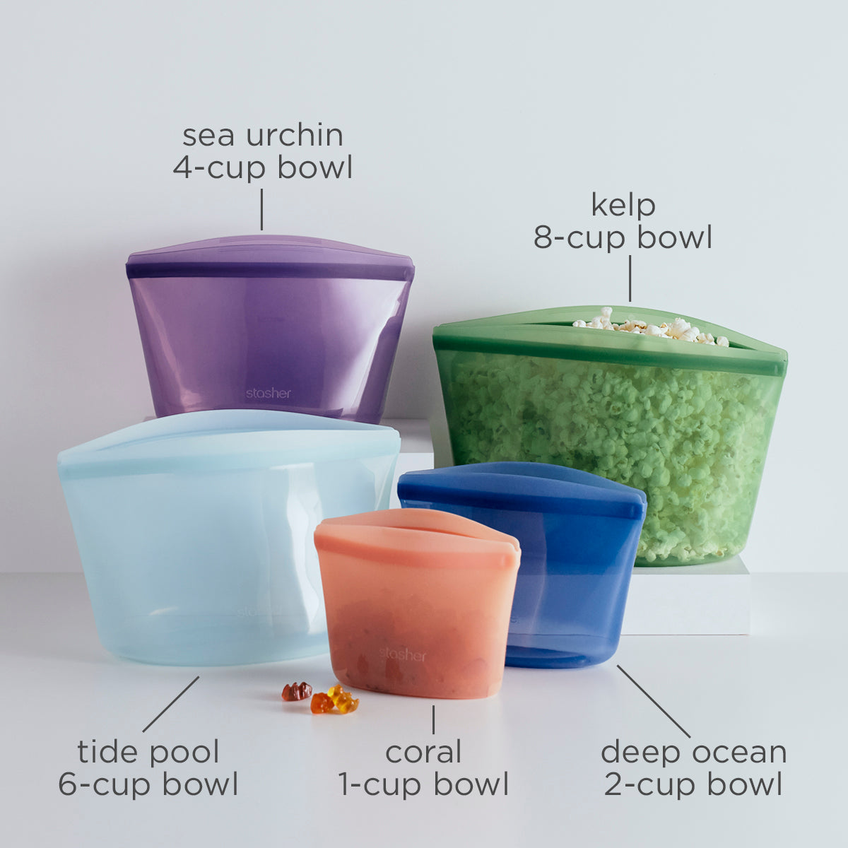 Southern Homewares Nested & Stackable Bowll Food Storage Containers, 5  Piece Silicone Plastic Multi-Purpose Set